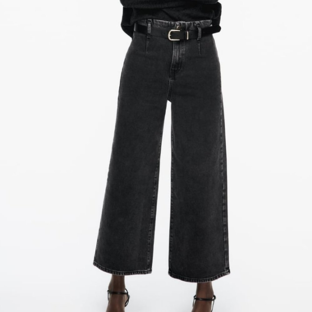 Zara Wide Leg Cropped Grey Jeans Size 8 New with Tags